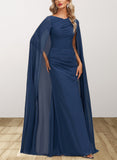 Aniyah Sheath/Column V-Neck Floor-Length Chiffon Evening Dress With Pleated UKP0020883