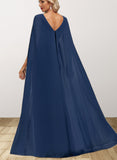 Aniyah Sheath/Column V-Neck Floor-Length Chiffon Evening Dress With Pleated UKP0020883