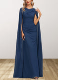 Aniyah Sheath/Column V-Neck Floor-Length Chiffon Evening Dress With Pleated UKP0020883