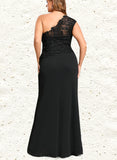 Lucinda Sheath/Column One Shoulder Floor-Length Lace Jersey Evening Dress With Pleated UKP0020884