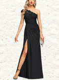 Lucinda Sheath/Column One Shoulder Floor-Length Lace Jersey Evening Dress With Pleated UKP0020884