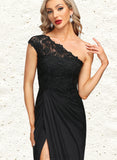 Lucinda Sheath/Column One Shoulder Floor-Length Lace Jersey Evening Dress With Pleated UKP0020884