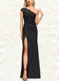 Lucinda Sheath/Column One Shoulder Floor-Length Lace Jersey Evening Dress With Pleated UKP0020884