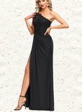 Lucinda Sheath/Column One Shoulder Floor-Length Lace Jersey Evening Dress With Pleated UKP0020884