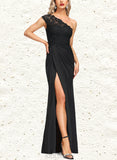 Lucinda Sheath/Column One Shoulder Floor-Length Lace Jersey Evening Dress With Pleated UKP0020884