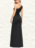 Lucinda Sheath/Column One Shoulder Floor-Length Lace Jersey Evening Dress With Pleated UKP0020884