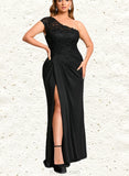 Lucinda Sheath/Column One Shoulder Floor-Length Lace Jersey Evening Dress With Pleated UKP0020884