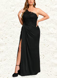 Lucinda Sheath/Column One Shoulder Floor-Length Lace Jersey Evening Dress With Pleated UKP0020884