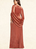 Eva Sheath/Column V-Neck Floor-Length Velvet Evening Dress With Pleated UKP0020888