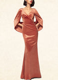 Eva Sheath/Column V-Neck Floor-Length Velvet Evening Dress With Pleated UKP0020888