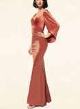 Eva Sheath/Column V-Neck Floor-Length Velvet Evening Dress With Pleated UKP0020888