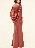 Eva Sheath/Column V-Neck Floor-Length Velvet Evening Dress With Pleated UKP0020888