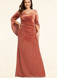 Eva Sheath/Column V-Neck Floor-Length Velvet Evening Dress With Pleated UKP0020888