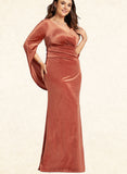 Eva Sheath/Column V-Neck Floor-Length Velvet Evening Dress With Pleated UKP0020888