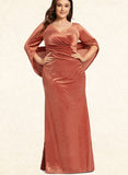 Eva Sheath/Column V-Neck Floor-Length Velvet Evening Dress With Pleated UKP0020888