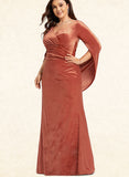 Eva Sheath/Column V-Neck Floor-Length Velvet Evening Dress With Pleated UKP0020888