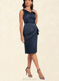 Rihanna Sheath/Column V-Neck Knee-Length Satin Cocktail Dress With Beading Ruffle Sequins UKP0020892