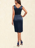 Rihanna Sheath/Column V-Neck Knee-Length Satin Cocktail Dress With Beading Ruffle Sequins UKP0020892