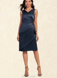 Rihanna Sheath/Column V-Neck Knee-Length Satin Cocktail Dress With Beading Ruffle Sequins UKP0020892