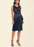 Rihanna Sheath/Column V-Neck Knee-Length Satin Cocktail Dress With Beading Ruffle Sequins UKP0020892