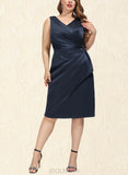 Rihanna Sheath/Column V-Neck Knee-Length Satin Cocktail Dress With Beading Ruffle Sequins UKP0020892