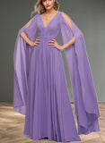 Kinsley A-line V-Neck Floor-Length Chiffon Evening Dress With Pleated UKP0020896