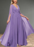 Kinsley A-line V-Neck Floor-Length Chiffon Evening Dress With Pleated UKP0020896