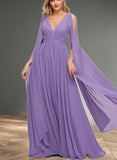 Kinsley A-line V-Neck Floor-Length Chiffon Evening Dress With Pleated UKP0020896