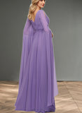 Kinsley A-line V-Neck Floor-Length Chiffon Evening Dress With Pleated UKP0020896