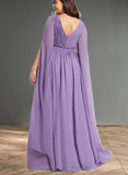 Kinsley A-line V-Neck Floor-Length Chiffon Evening Dress With Pleated UKP0020896