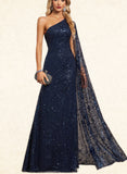 Myah Trumpet/Mermaid One Shoulder Floor-Length Lace Sequin Evening Dress UKP0020898