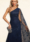 Myah Trumpet/Mermaid One Shoulder Floor-Length Lace Sequin Evening Dress UKP0020898