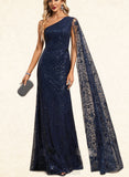 Myah Trumpet/Mermaid One Shoulder Floor-Length Lace Sequin Evening Dress UKP0020898