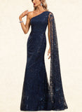 Myah Trumpet/Mermaid One Shoulder Floor-Length Lace Sequin Evening Dress UKP0020898