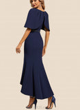 Liana Trumpet/Mermaid V-Neck Asymmetrical Stretch Crepe Evening Dress With Beading UKP0020903