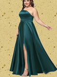 Isabella A-line One Shoulder Floor-Length Satin Prom Dresses With Rhinestone UKP0020905