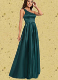 Isabella A-line One Shoulder Floor-Length Satin Prom Dresses With Rhinestone UKP0020905