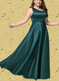 Isabella A-line One Shoulder Floor-Length Satin Prom Dresses With Rhinestone UKP0020905