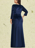 Cindy Sheath/Column V-Neck Floor-Length Velvet Evening Dress With Pleated UKP0020911