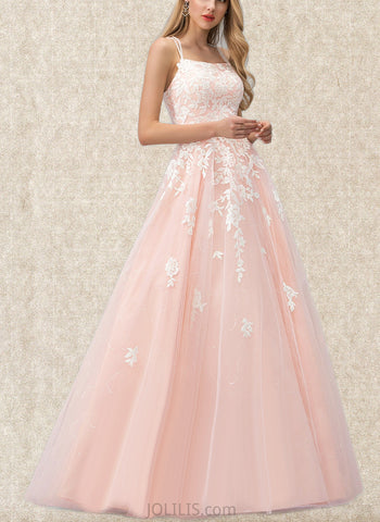 Ellen Ball-Gown/Princess Square Floor-Length Lace Tulle Prom Dresses With Sequins UKP0020929