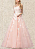 Ellen Ball-Gown/Princess Square Floor-Length Lace Tulle Prom Dresses With Sequins UKP0020929