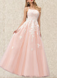 Ellen Ball-Gown/Princess Square Floor-Length Lace Tulle Prom Dresses With Sequins UKP0020929