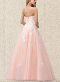 Ellen Ball-Gown/Princess Square Floor-Length Lace Tulle Prom Dresses With Sequins UKP0020929