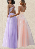 Ellen Ball-Gown/Princess Square Floor-Length Lace Tulle Prom Dresses With Sequins UKP0020929