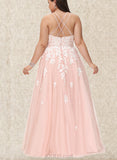 Ellen Ball-Gown/Princess Square Floor-Length Lace Tulle Prom Dresses With Sequins UKP0020929