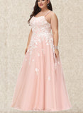 Ellen Ball-Gown/Princess Square Floor-Length Lace Tulle Prom Dresses With Sequins UKP0020929