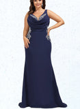 Paityn Trumpet/Mermaid V-Neck Sweep Train Stretch Crepe Evening Dress With Pleated Appliques Lace UKP0020936