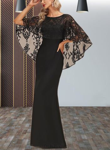 Mariah Sheath/Column Scoop Illusion Floor-Length Chiffon Lace Evening Dress With Sequins UKP0020938