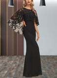 Mariah Sheath/Column Scoop Illusion Floor-Length Chiffon Lace Evening Dress With Sequins UKP0020938