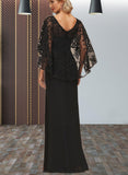 Mariah Sheath/Column Scoop Illusion Floor-Length Chiffon Lace Evening Dress With Sequins UKP0020938